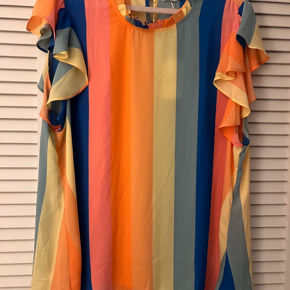Multicolor Striped Ruffle Sleeve Top